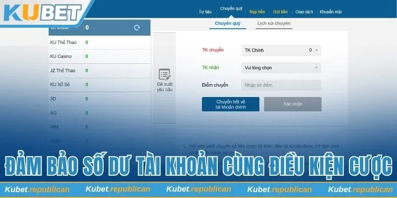 Đảm bảo số dư tài khoản cùng điều kiện cược