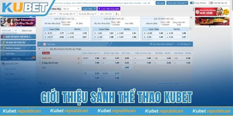 Giới thiệu sảnh Thể thao Kubet